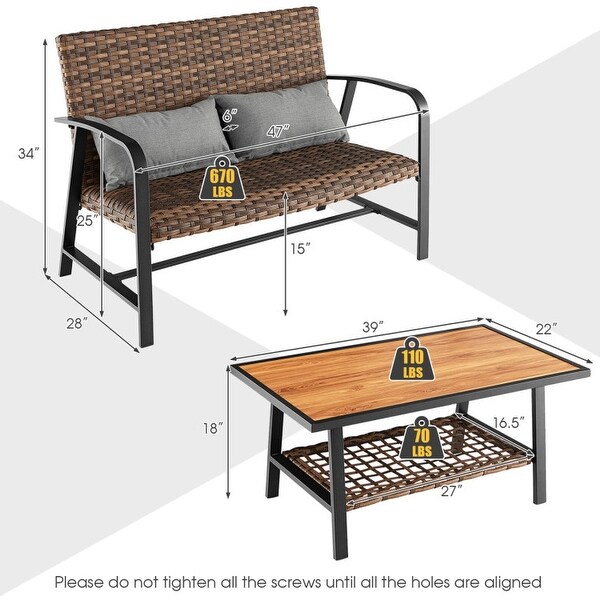 2 Pieces Patio Rattan Coffee Table Set with Shelf