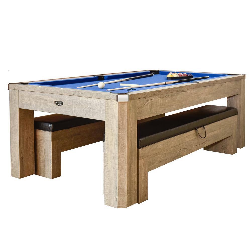 Hathaway Newport 84 in. Pool Table Combo Set with Benches in Rustic Gray BG50374