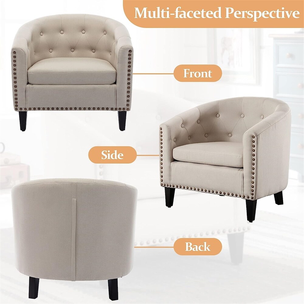 Modern Linen Fabric Tufted Club Chair Comfortable Reading Tub Armchair for Living Bedroom