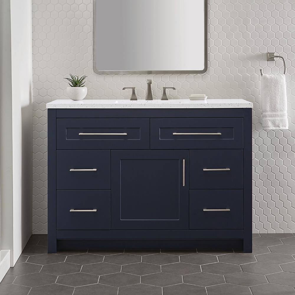 Home Decorators Collection Clady 48.5 in. W x 18.75 in. D Bath Vanity in Deep Blue with Cultured Marble Vanity Top in Silver Ash with White Sink HD2048P2-DB