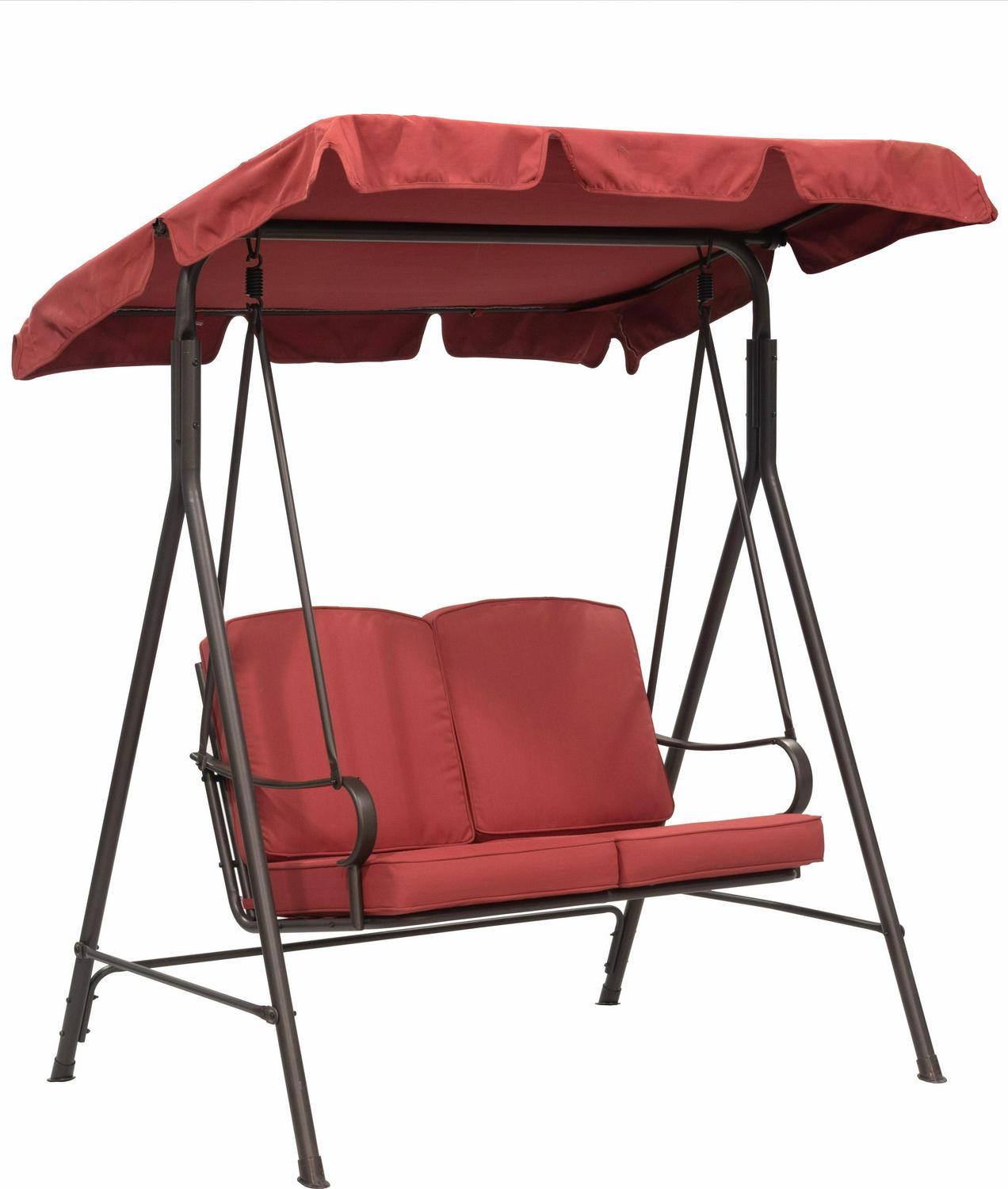 Outdoor Patio Garden Furniture Augusta 2-Person Hanging Porch Swing W/Top Canopy and Seat and Back Cushions -Red