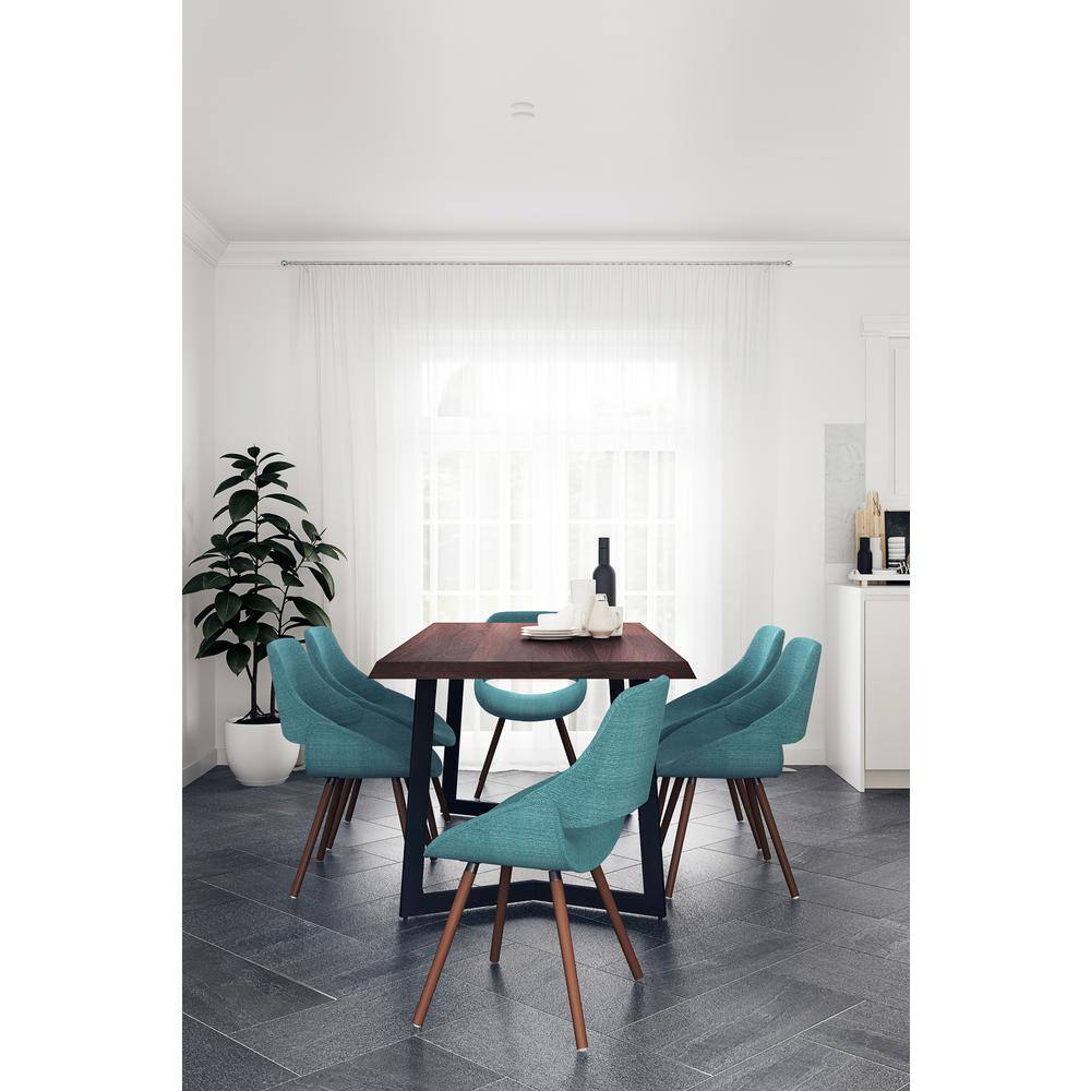 Simpli Home Malden Modern Industrial 7-Piece Dining Set w6 Upholstered Dining Chair in Turquoise Blue Woven Fabric  72 in.W Table AXCDS7MALNTB