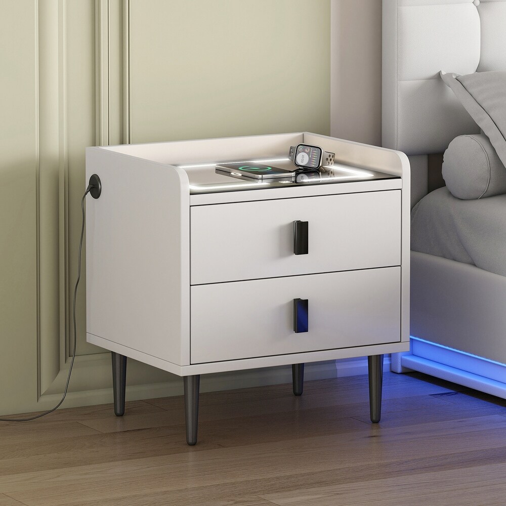 Nightstand with Wireless Charging Station USB Charging and Adjustable LED Lights