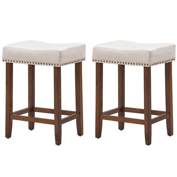 Set of 2 Bar Stools 24 Inch Backless Counter Height Stools w Cushion