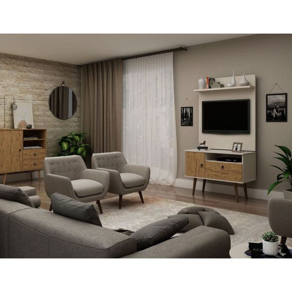 Tribeca 35.43 TV Stand and Panel in Off White and Nature