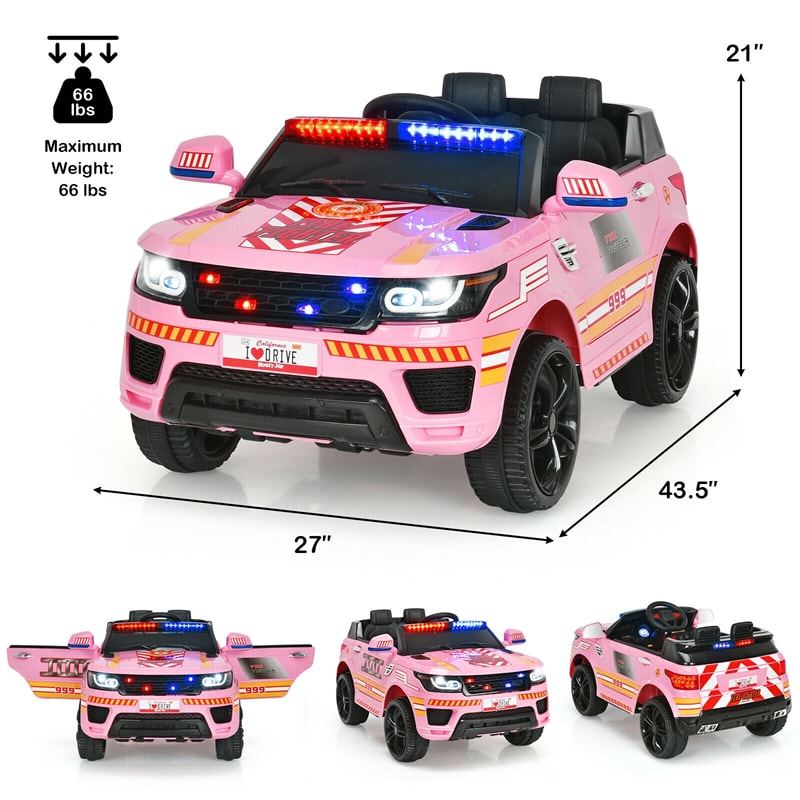 Kids Ride On Police Car 12V Battery Powered Electric Riding Toy Truck Car with LED Siren Flashing Light