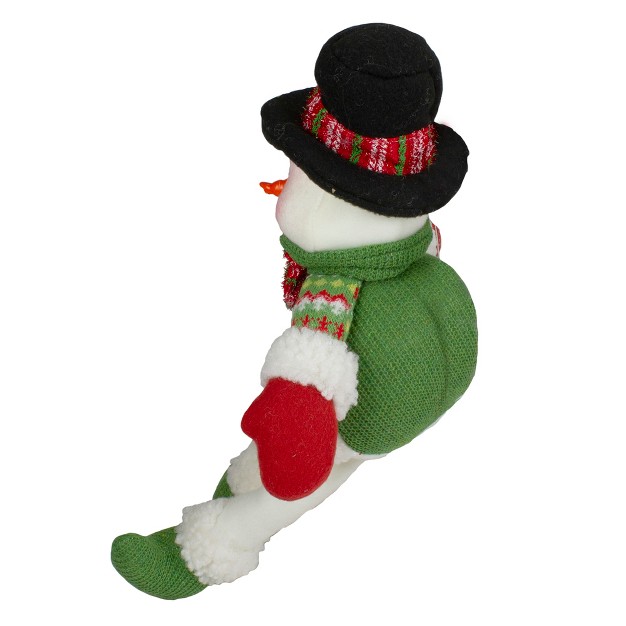 Red And Green Sitting Smiling Snowman Christmas Figure