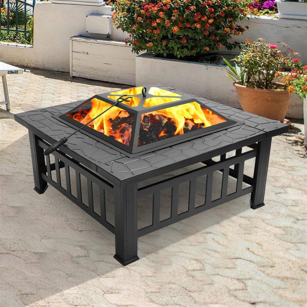 32 in. W x 17 in. H Outdoor Metal Portable Charcoal Black Fire Bowl with Accessories PF-52194990