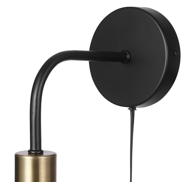 Holden 1 light Long Arm Matte Black Plug in Or Hardwire Wall Sconce With Brass Socket Globe Electric