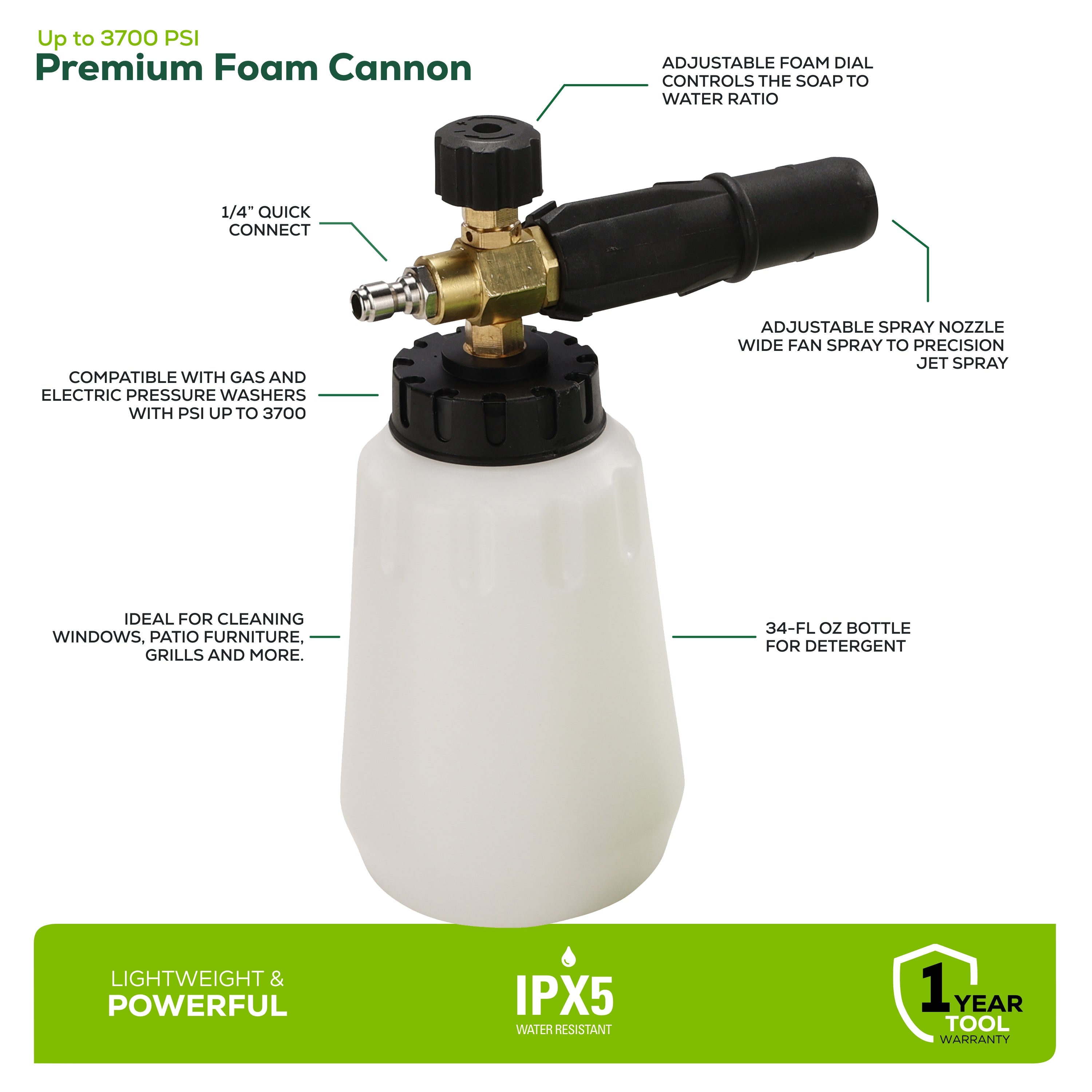 Premium Pressure Washer Foam Cannon | Greenworks Tools