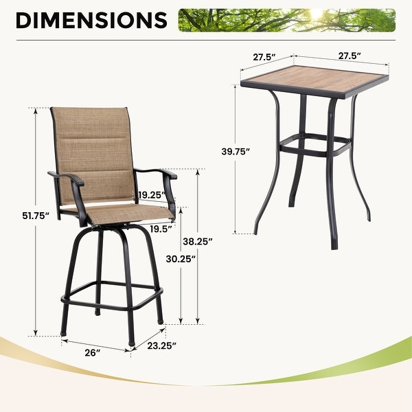 MAISON ARTS 3/5Piece Patio Swivel High Back Bar Stools Set