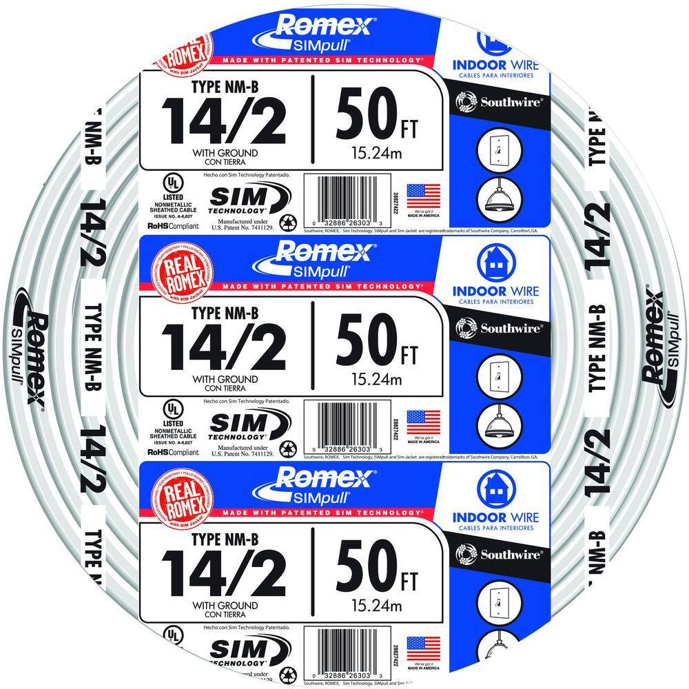 Southwire 50 ft. 142 Solid Romex Simpull CU NM-B WG Wire 28827422