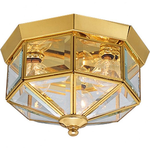 Progress Lighting Hide a lite Iii 3 light Flush Mount Polished Brass Clear Beveled Glass Traditional Styling