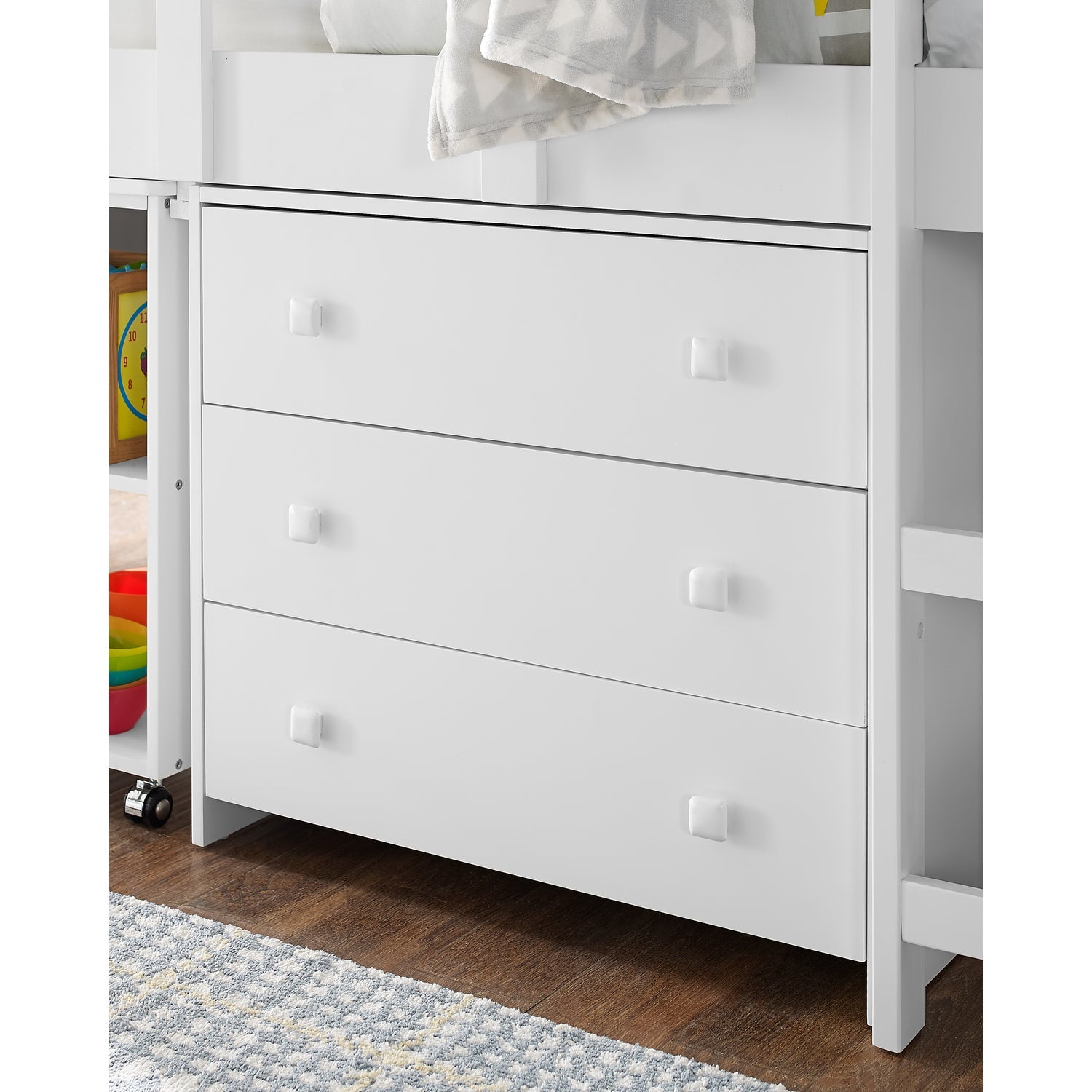 Naomi Home Twin Low Loft Bed with Desk for Kids, Study Loft Bed, White