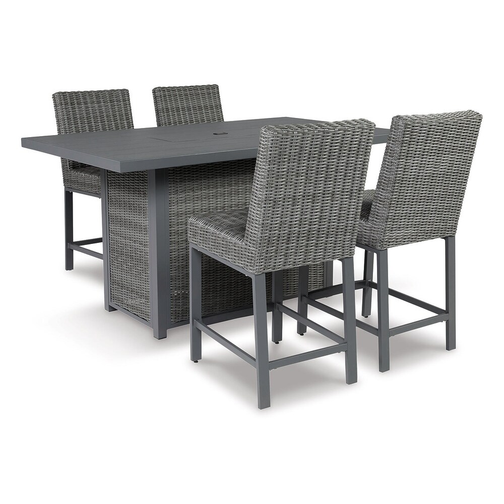 Signature Design by Ashley Palazzo Outdoor Counter Height Dining Table with 4 Barstools  Gray   73\