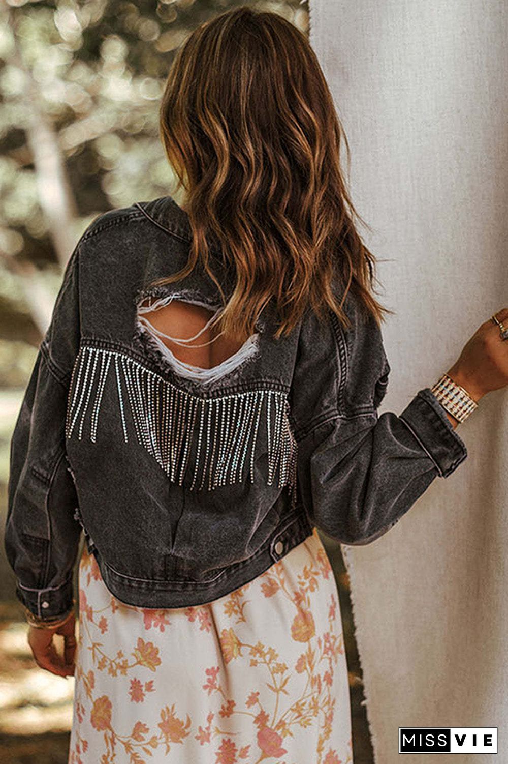 Ripped Tassel Short Length Denim Jacket