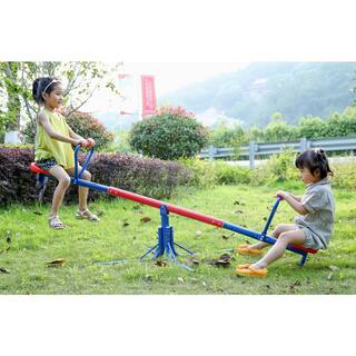 PLAYBERG Outdoor Red and Blue Metal Rotating Seesaw QI003377