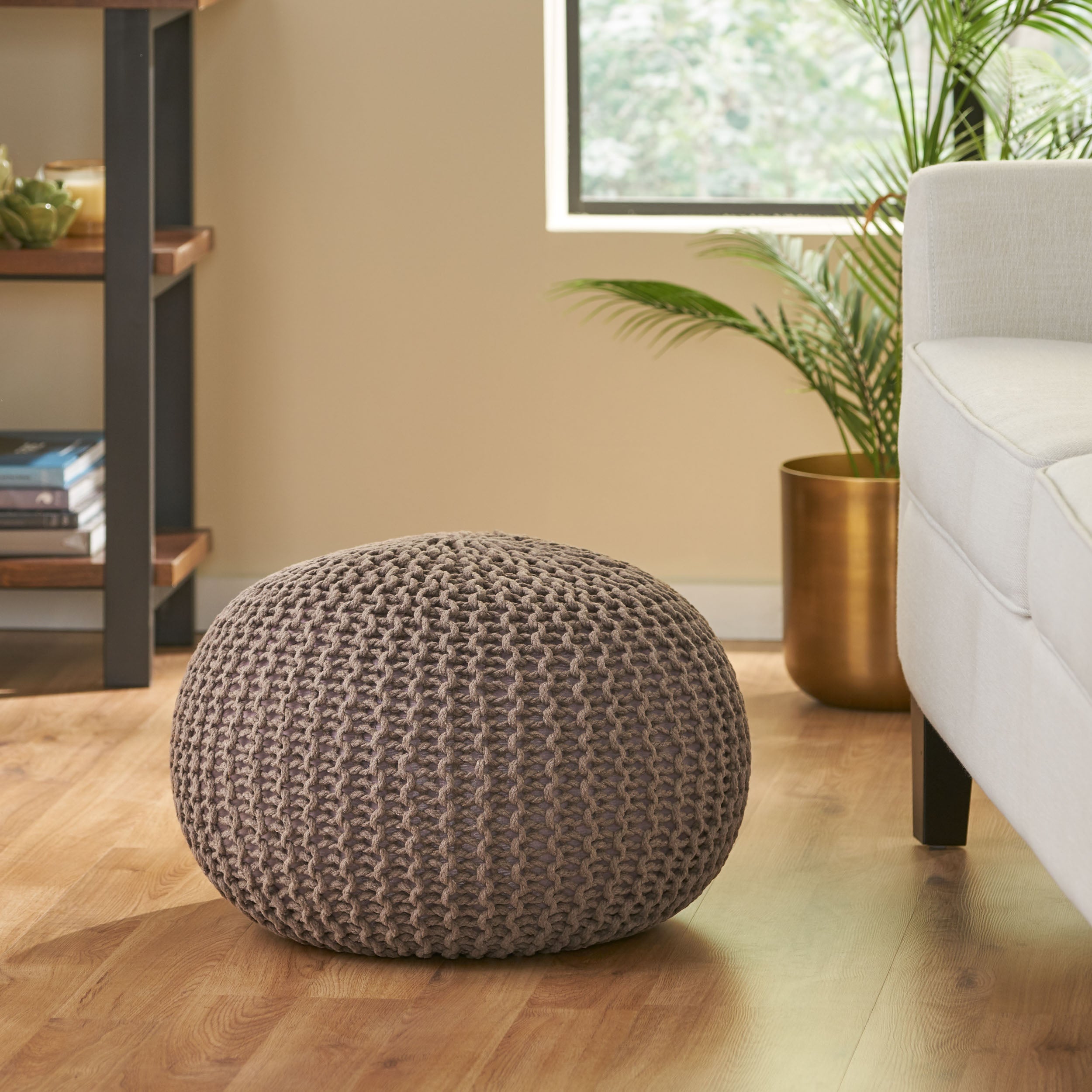 Barwick Modern Knitted Cotton Round Pouf