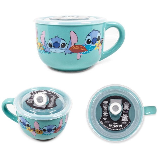 Silver Buffalo Disney Lilo amp Stitch Aloha Ceramic Soup Mug With Vented Lid Holds 24 Ounces