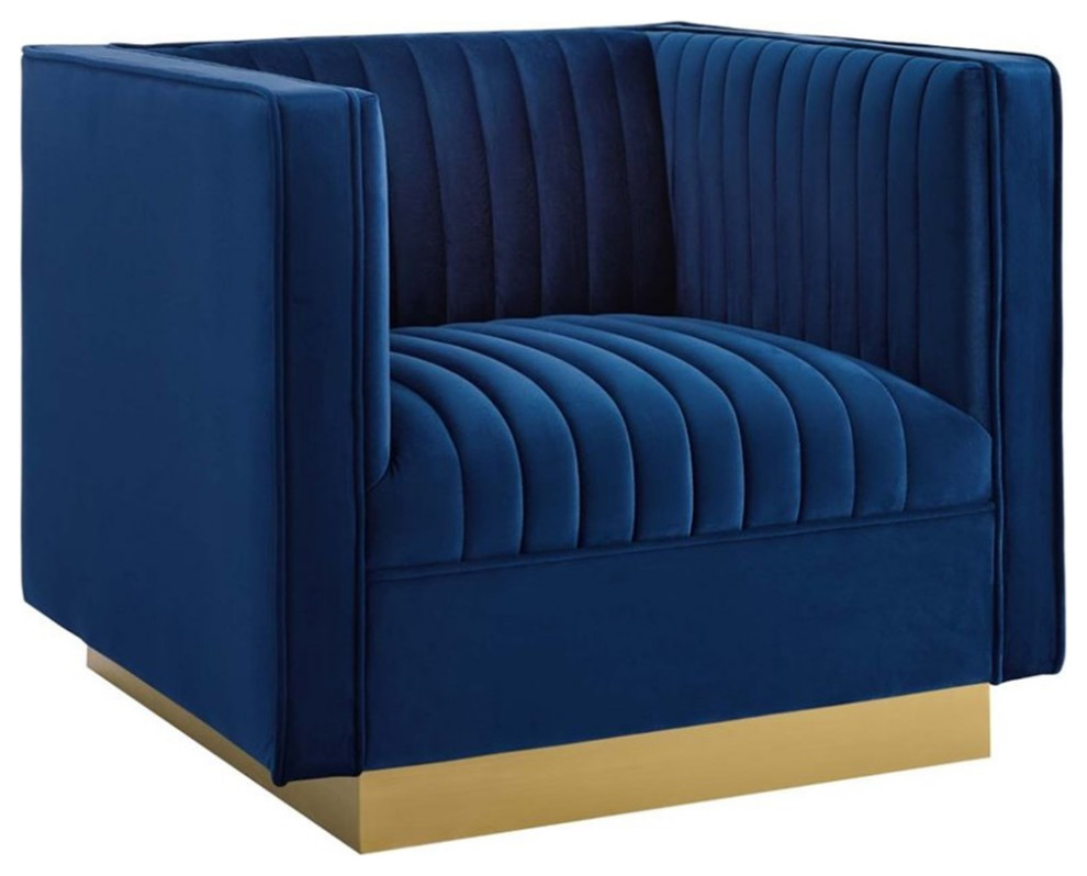 Modway Sanguine Vertical Channel Tufted Performance Velvet Armchair in Navy   Contemporary   Armchairs And Accent Chairs   by Homesquare  Houzz