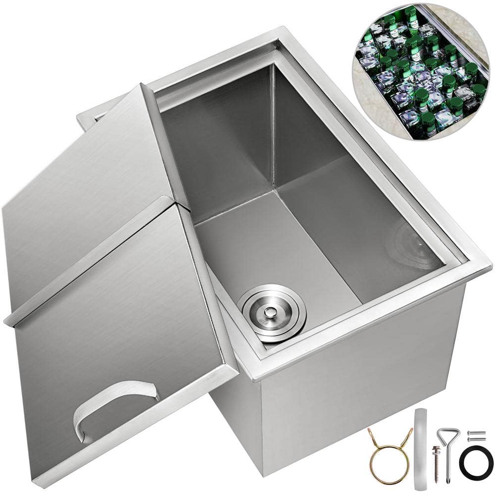 VEVOR Drop in Ice Chest 18 in. W x 12 in. D x 14.4 in. H 304 Stainless Steel Drop in Cooler with Drain-pipe Drop in Ice Bin JG18X12X130000001V0