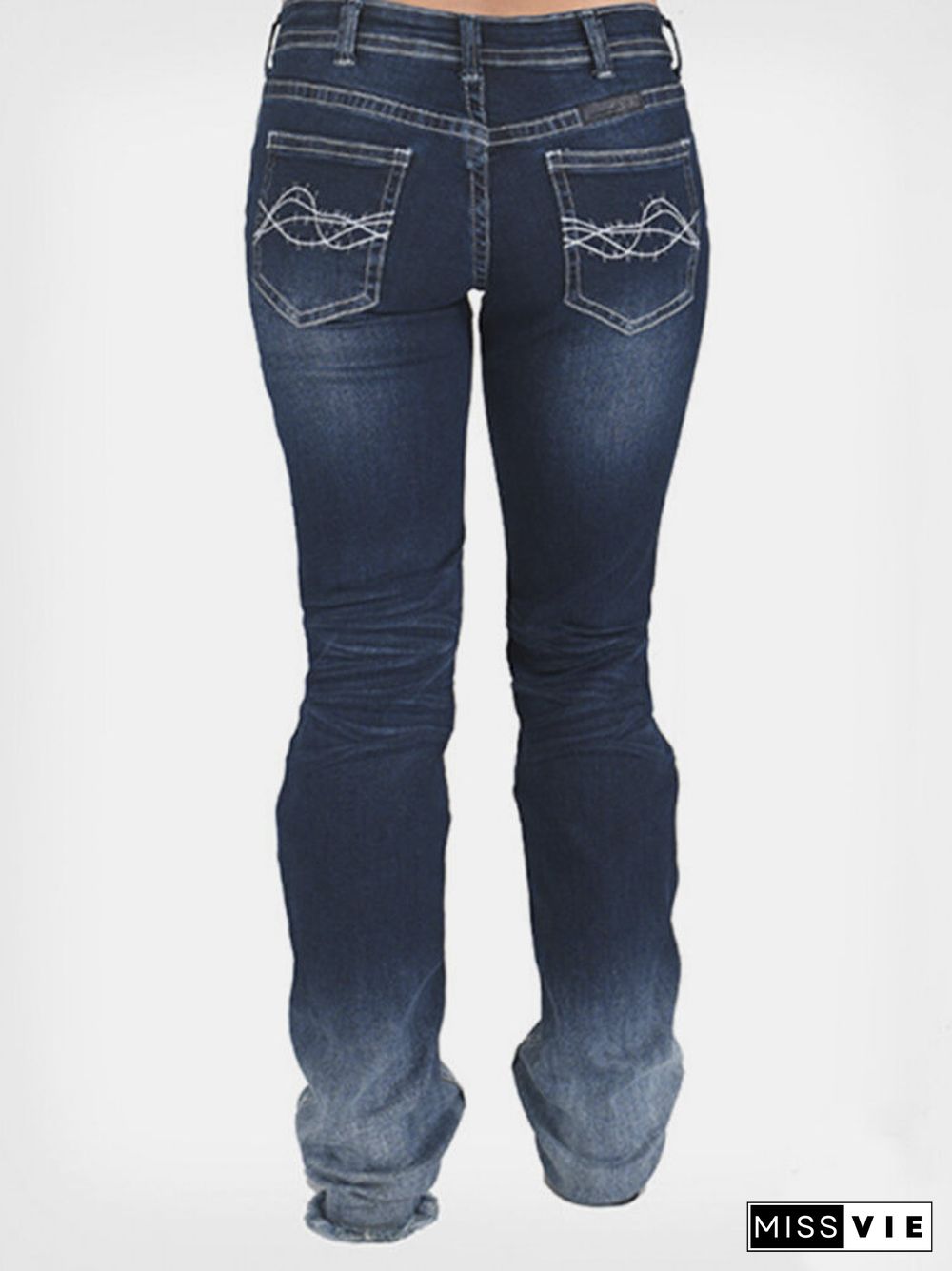 Women Solid Color Casual Denim Jeans with Pocket