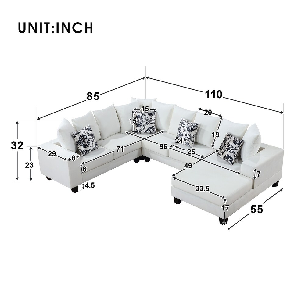 U Shape Sectional Sofa Velvet Corner Couch with Chaise Lounge and Lots of Pillows Included for Living Room