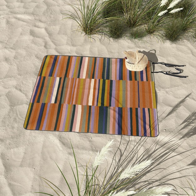 Gigi Rosado Brown Striped Pattern Picnic Blanket Deny Designs