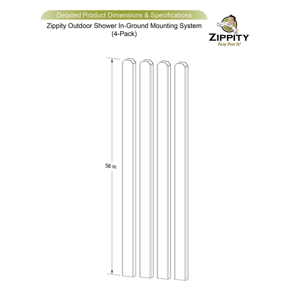 Zippity Outdoor Products 1.75 in. x 3.25 in. x 58 in. White Vinyl In-Ground Mounting System for Hampton Shower ZP19012