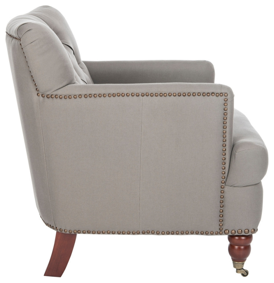 Leonard Tufted Club Chair With Brass Nail Heads Seat Mist/Cherry Mahogany   Traditional   Armchairs And Accent Chairs   by Rustic Home Furniture Deco  Houzz