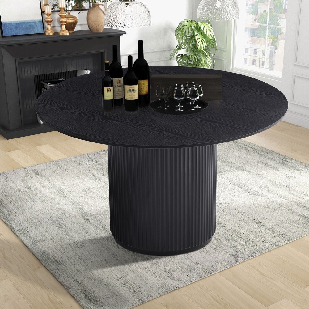 Modern Black Gray 4 6 People Round Dining Table with Roman Columns for Dining Room