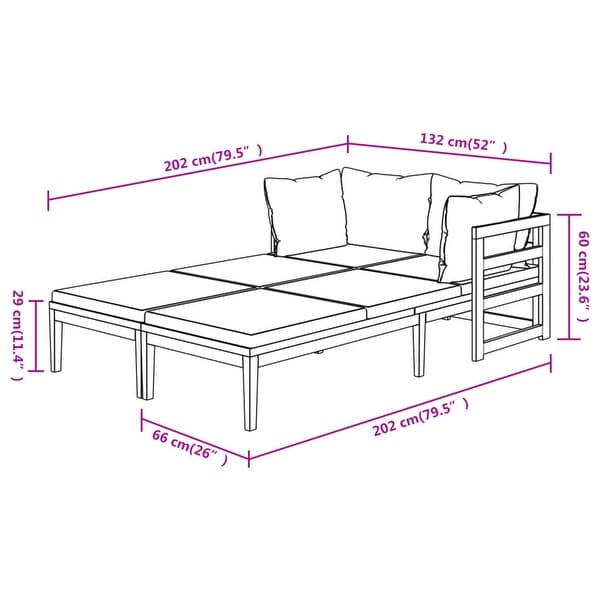 2 pcs Sun Loungers with Cream White Cushions Acacia Wood for Patio