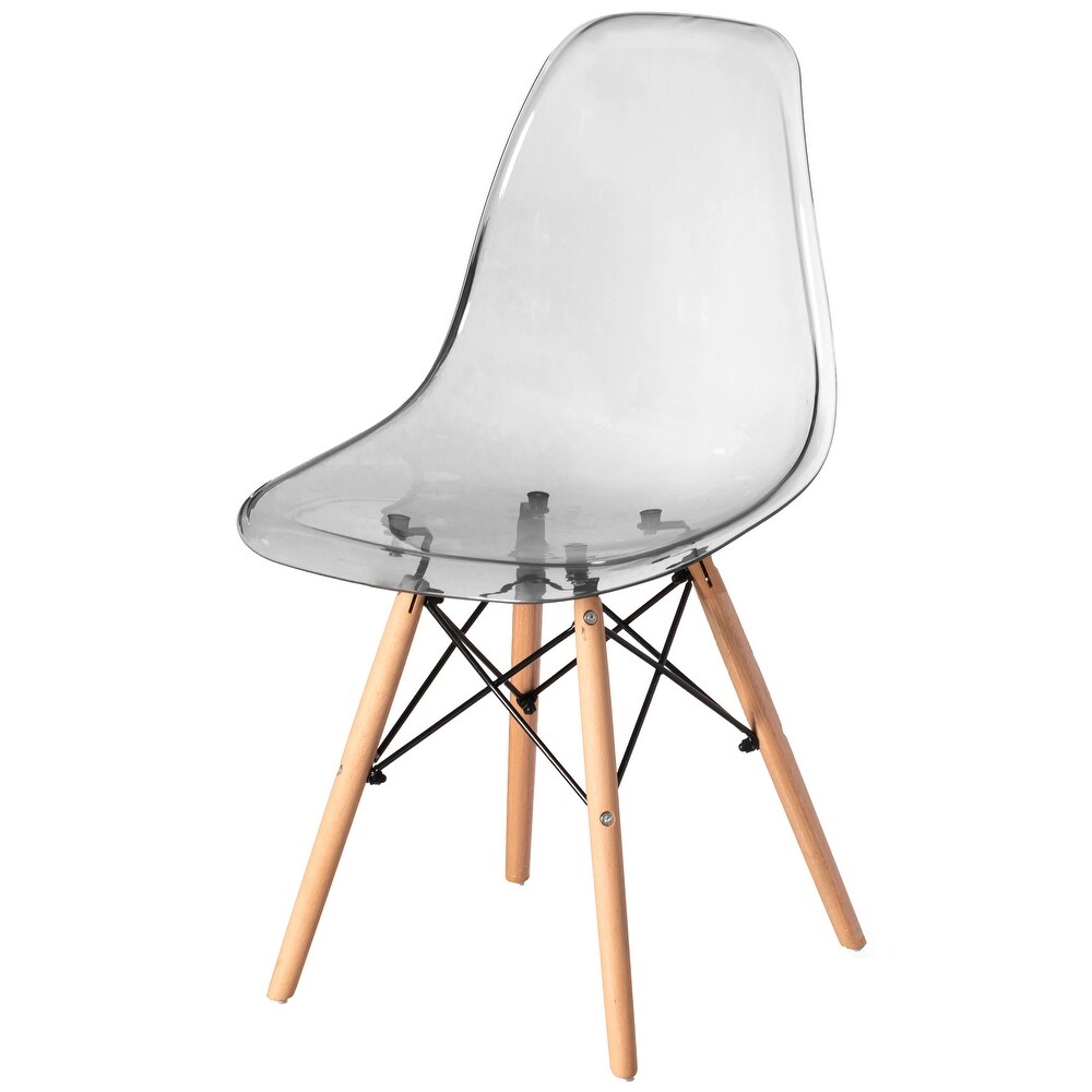 Mid Century Modern Style Dining Chair with Wooden Dowel Eiffel Legs  DSW Transparent Plastic Shell Accent Chair