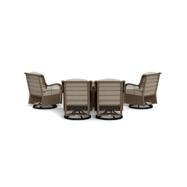 Rio Vista Sandstone Outdoor Wicker Seating Set with Fire Pit Table (5Piece)