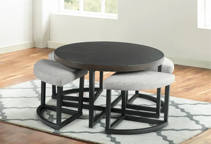 Yukon Iron and Linen Cocktail Table and Stools