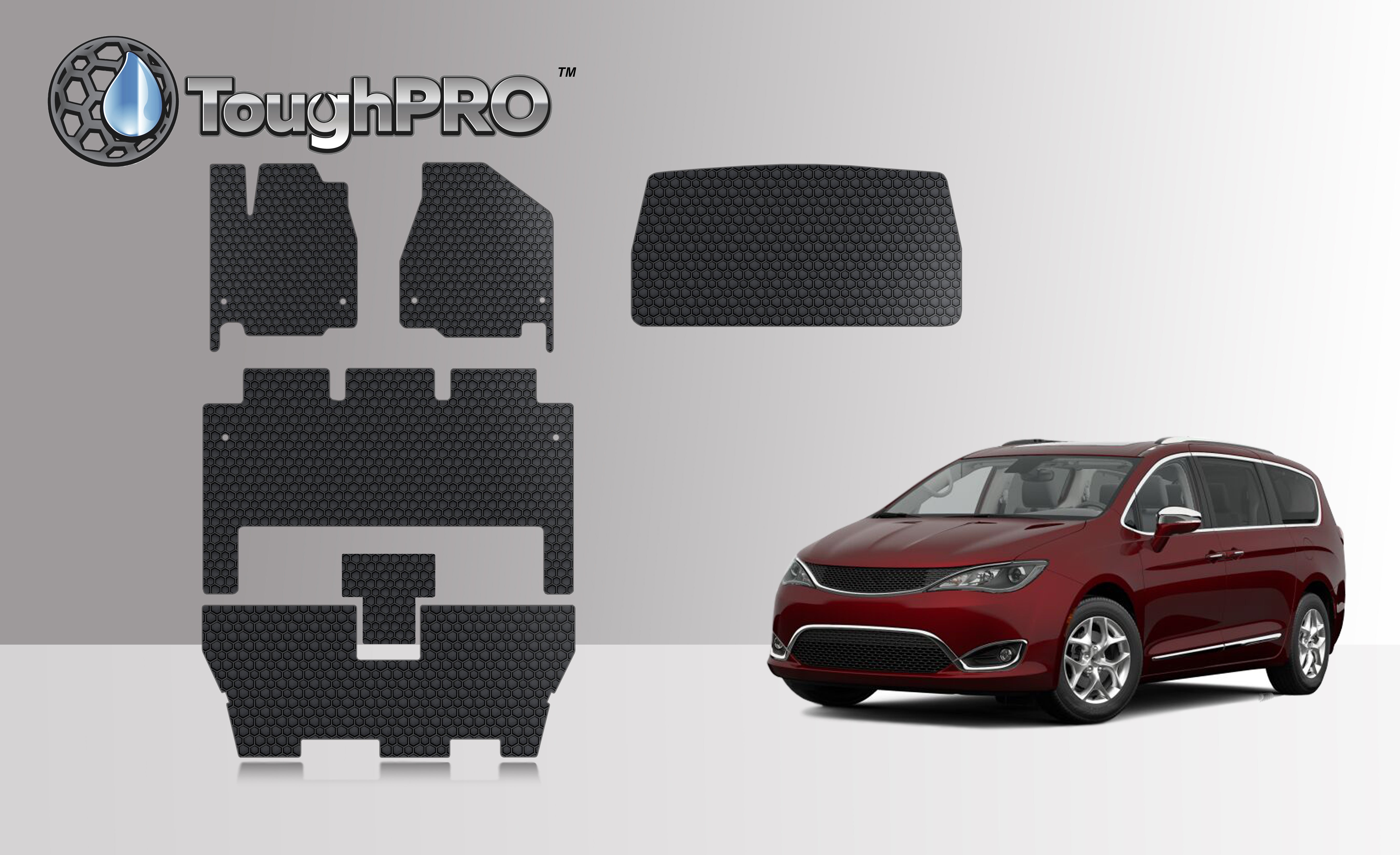 ToughPRO - Full Set with Cargo Mats Compatible with CHRYSLER Pacifica - All Weather Heavy Duty (Made in USA) - Black Rubber - 2017