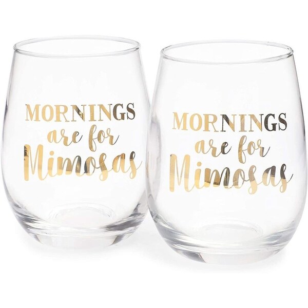 2 Pack Mornings Are for Mimosas Stemless Wine Glass for Red or White Wine， 16 oz - 16 Oz