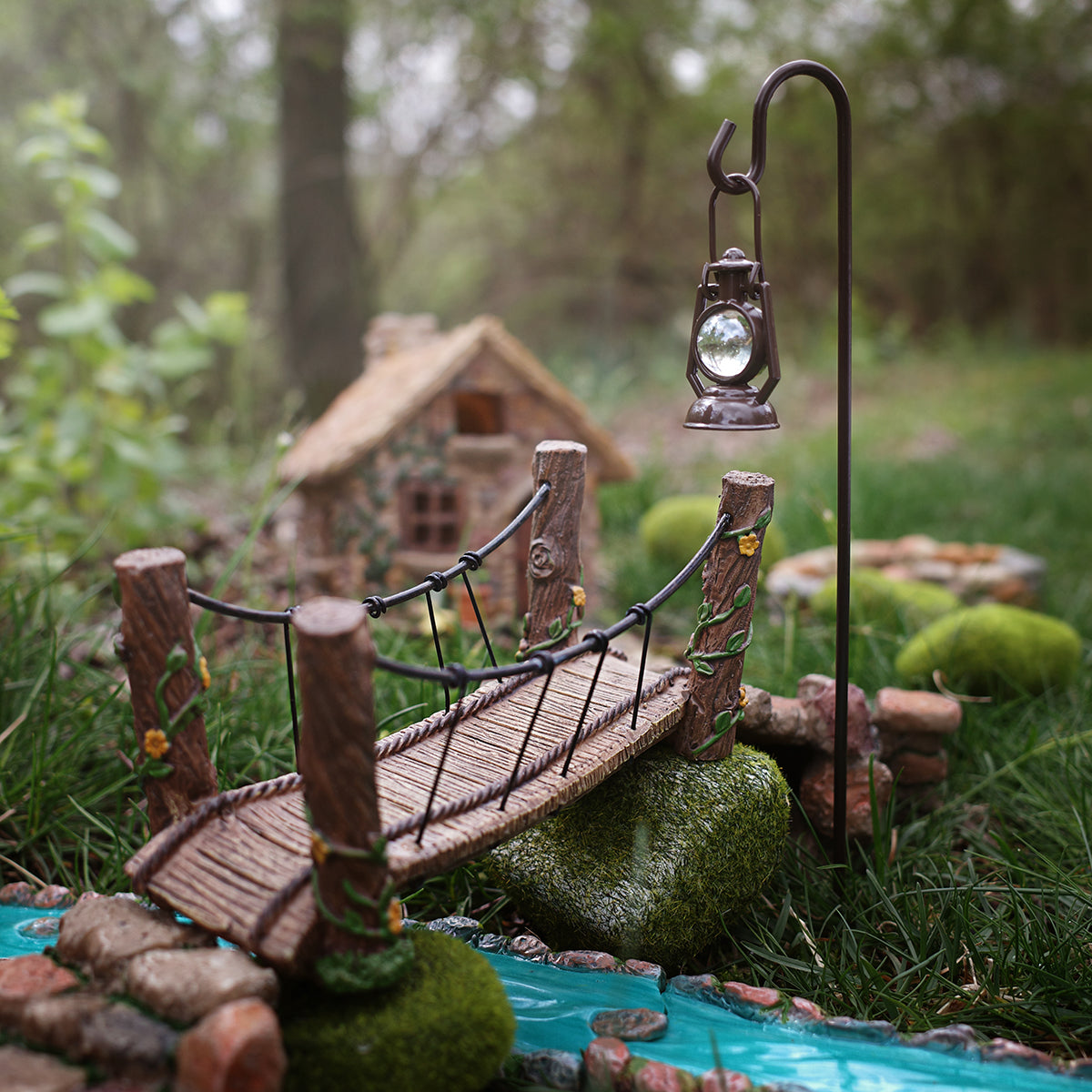 Miniature Glow In The Dark Solar Garden Lantern Outdoor Fairy Hanging Lamp Rustic Dollhouse Decor