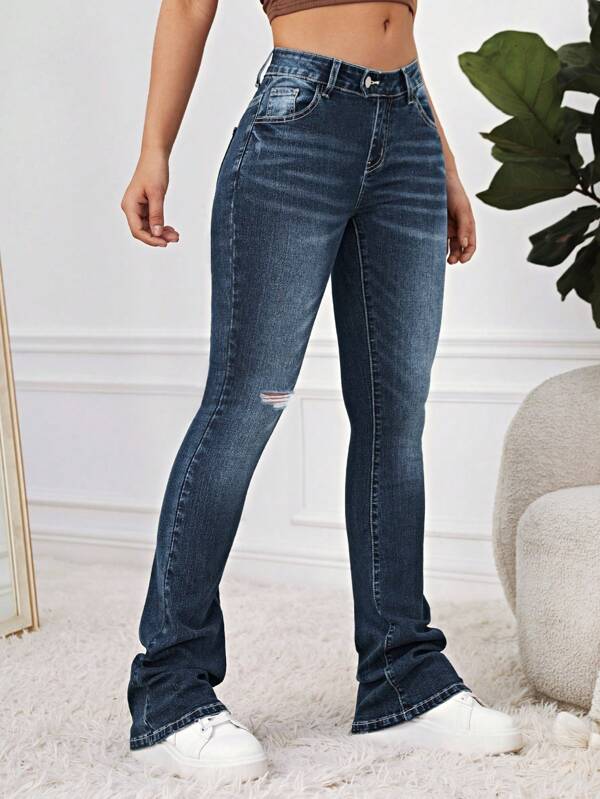 Ripped Flare Leg Jeans