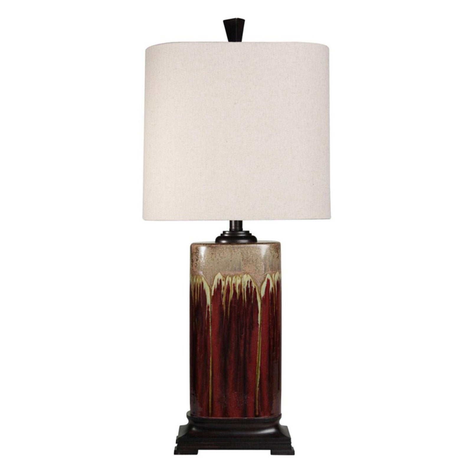 Tandoori Spice & Arabic Ceramic Table Lamp - Dark Red And Tan Glaze Finish - White Fabric Shade