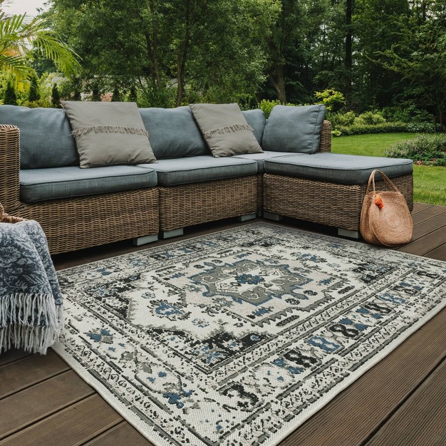 Trinity Distressed Traditional Patio Area Rug Beige gray Captiv8e Designs