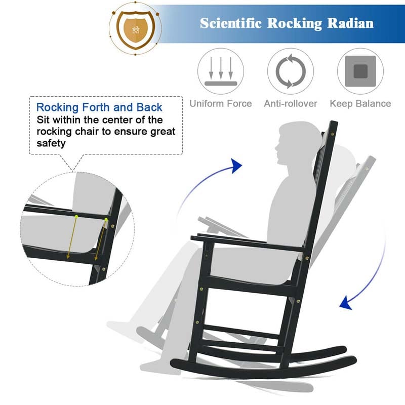 2 Pcs Acacia Wood Rocking Chairs High Back Outdoor Rocker for Porch Patio Lawn