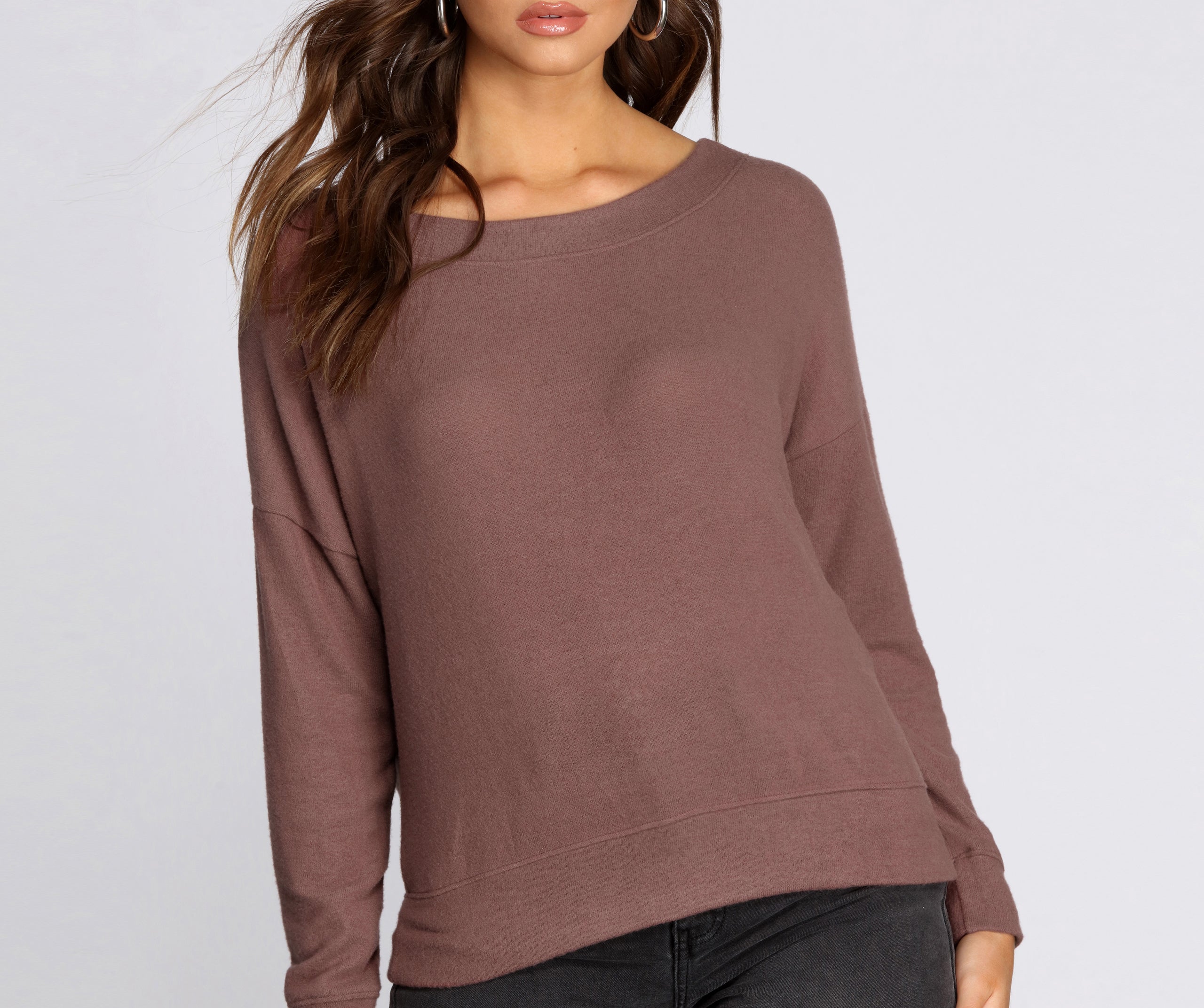 Brushed Knit Boat Neck Pullover