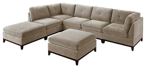 Salonika 7 Piece Modular Sectional With Ottoman  Camel Chenille   Transitional   Sectional Sofas   by Hollywood Decor  Houzz