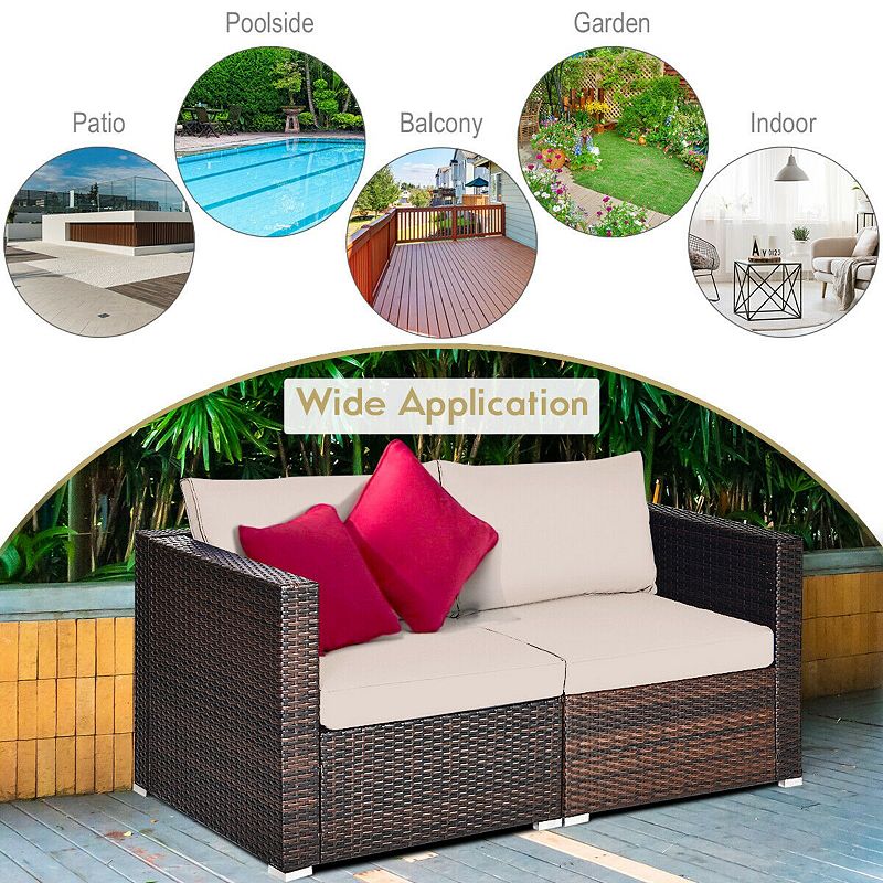 2 PCS Patio Rattan Sectional Conversation Sofa Set