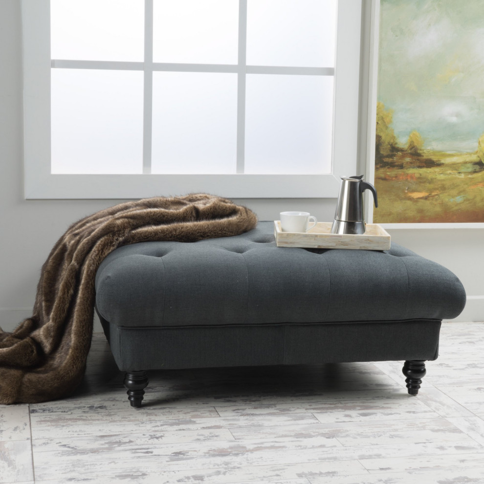 Contemporary Ottoman  Turned Birch Wooden Legs With Deep Tufted Dark Gray Top   Traditional   Footstools And Ottomans   by Decor Love  Houzz