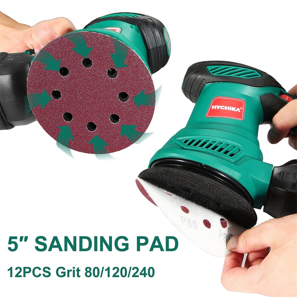 Hychika Variable Speed Random Orbital Sander with 12Pcs Sandpapers