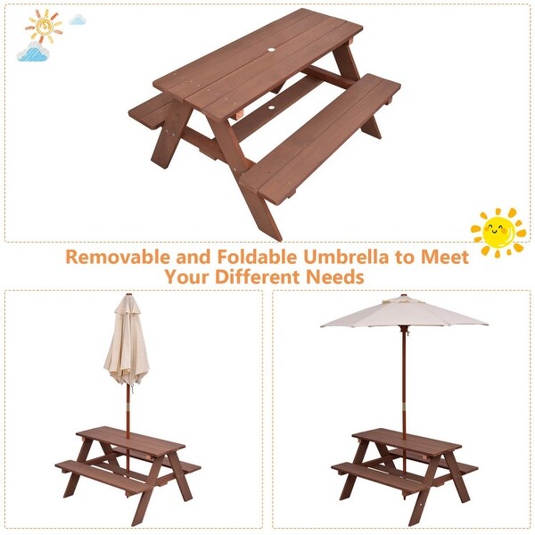 4Seat Outdoor Kids Picnic Table Bench Set with Removable Umbrella