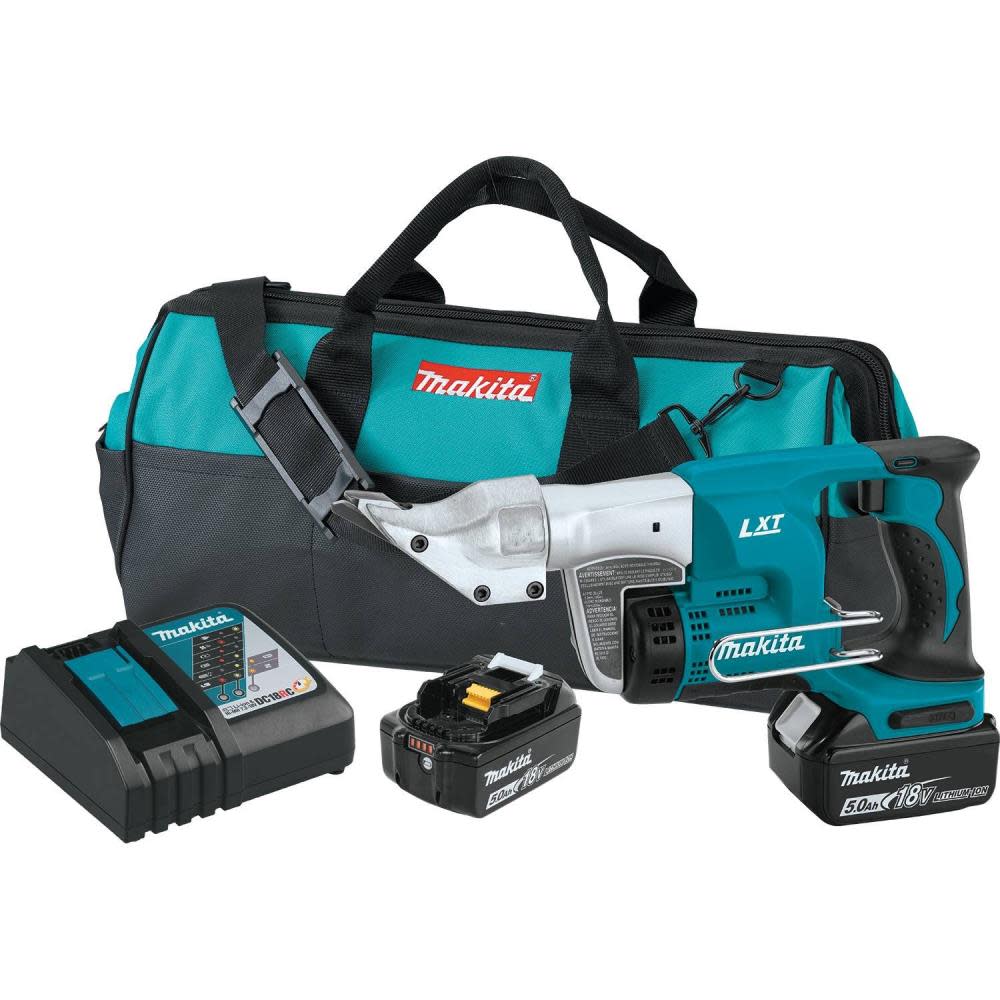 Makita 18 Volt LXT Lithium-Ion Cordless 18 Gauge Straight Shear Kit 5.0 Ah XSJ01T from Makita