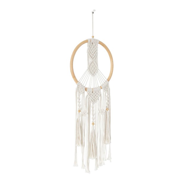 X 13 quot Cotton Macrame Handmade Intricately Weaved Wall Decor With Beaded Fringe Tassels White Olivia amp May